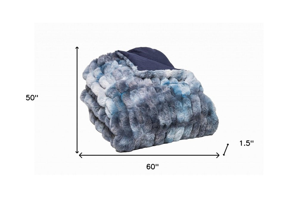 Chunky Sectioned Shades Of Blue Faux Fur Throw Blanket HomeRoots