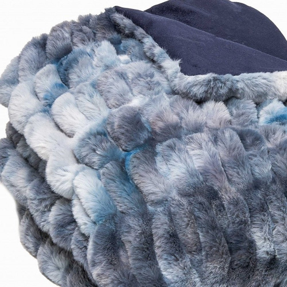 Chunky Sectioned Shades Of Blue Faux Fur Throw Blanket — view 2