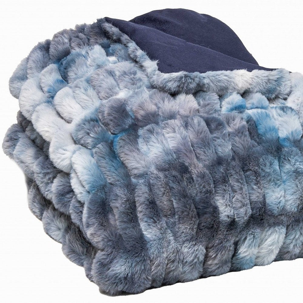 Chunky Sectioned Shades Of Blue Faux Fur Throw Blanket — view 3