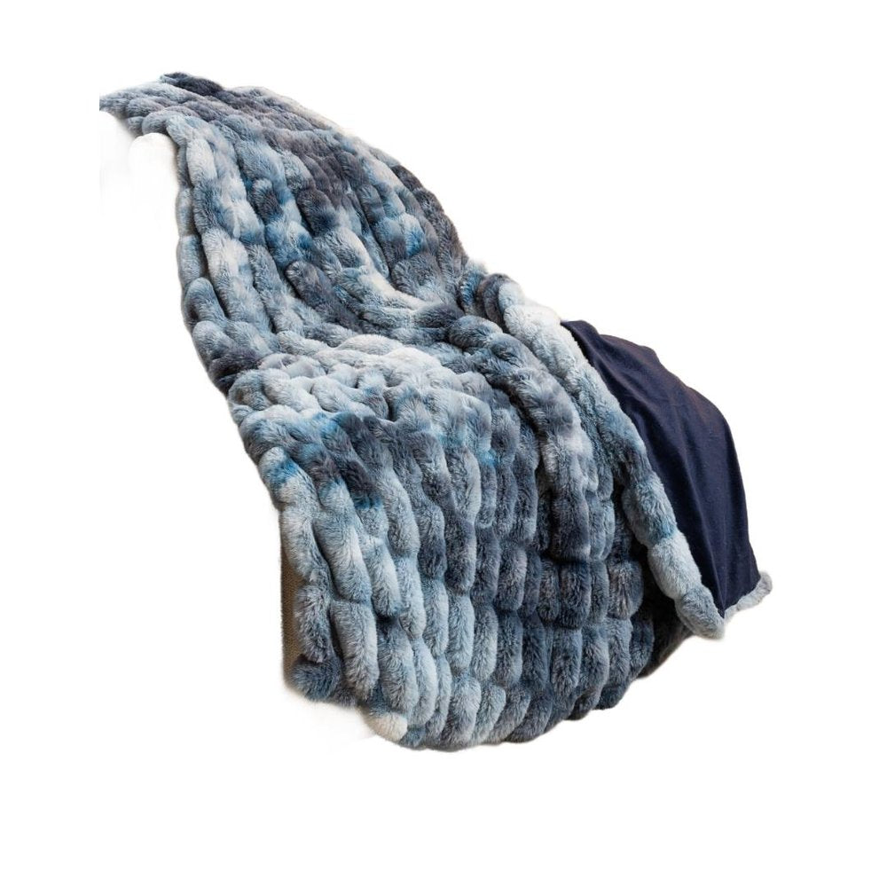 Chunky Sectioned Shades Of Blue Faux Fur Throw Blanket — view 4