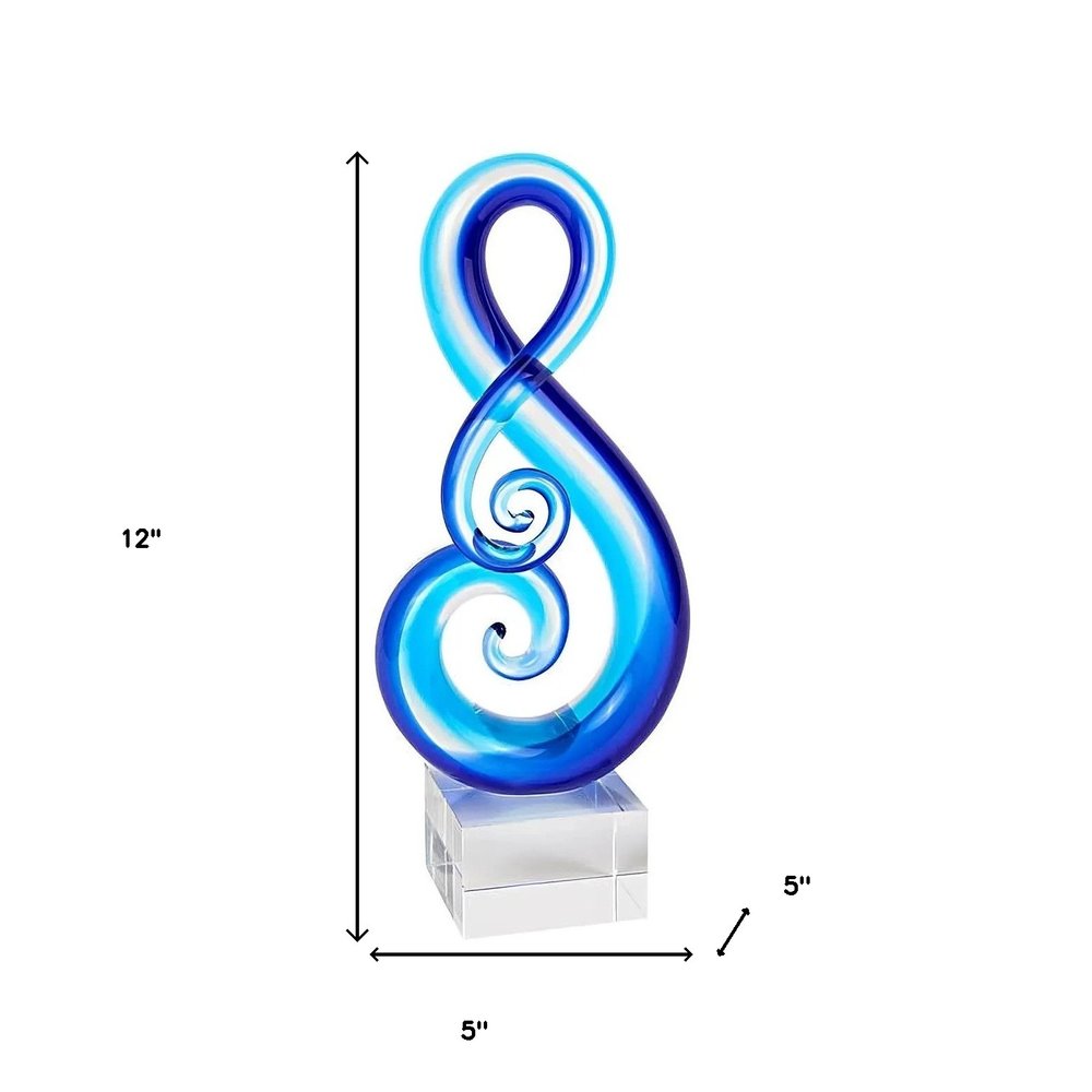 12" Clear and Blue Murano Glass Modern Abstract Tabletop Sculpture HomeRoots