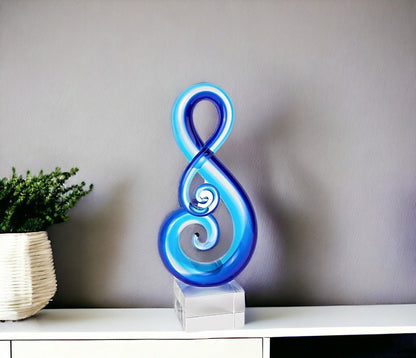 12" Clear and Blue Murano Glass Modern Abstract Tabletop Sculpture HomeRoots