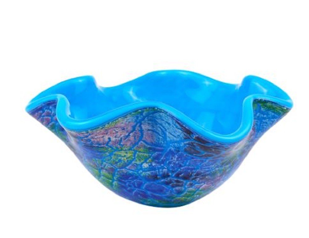 9" Modern Blue And Green Glass Centerpiece Bowl HomeRoots