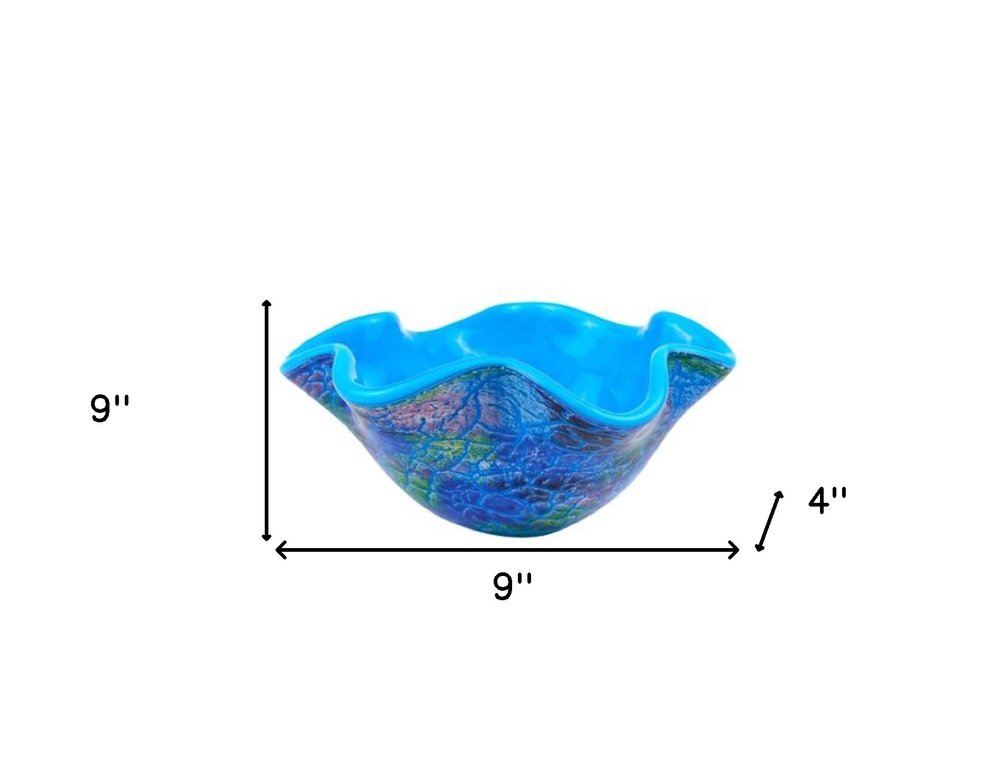 9" Modern Blue And Green Glass Centerpiece Bowl HomeRoots