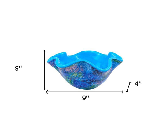 9" Modern Blue And Green Glass Centerpiece Bowl HomeRoots