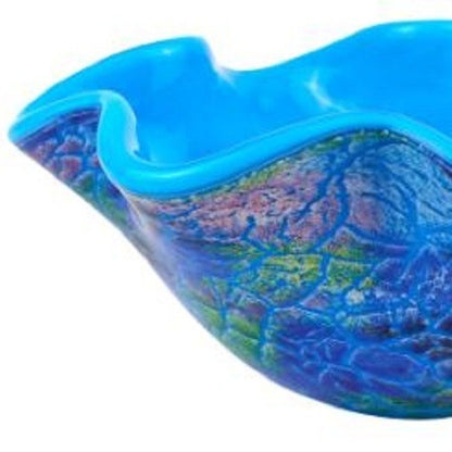 9" Modern Blue And Green Glass Centerpiece Bowl HomeRoots