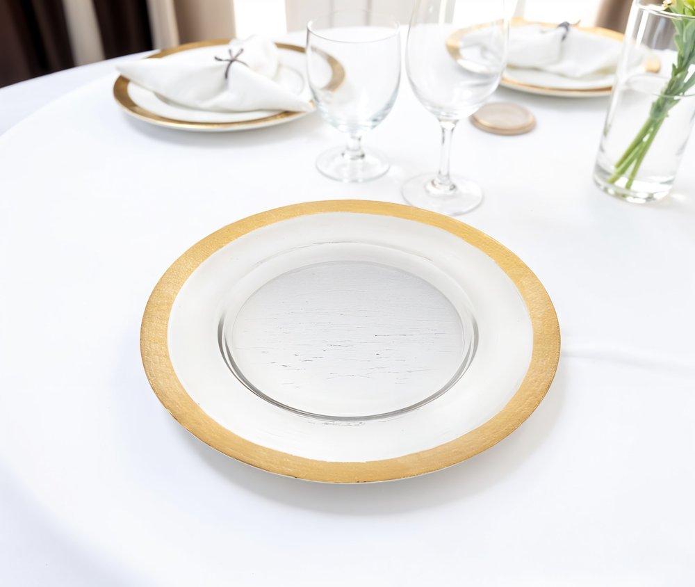13" Clear And Gold Glass Charger Plate HomeRoots