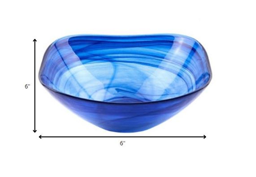 Set Of Two Modern Soft Square Blue Swirl Glass Bowls HomeRoots