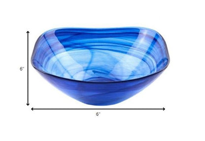 Set Of Two Modern Soft Square Blue Swirl Glass Bowls HomeRoots