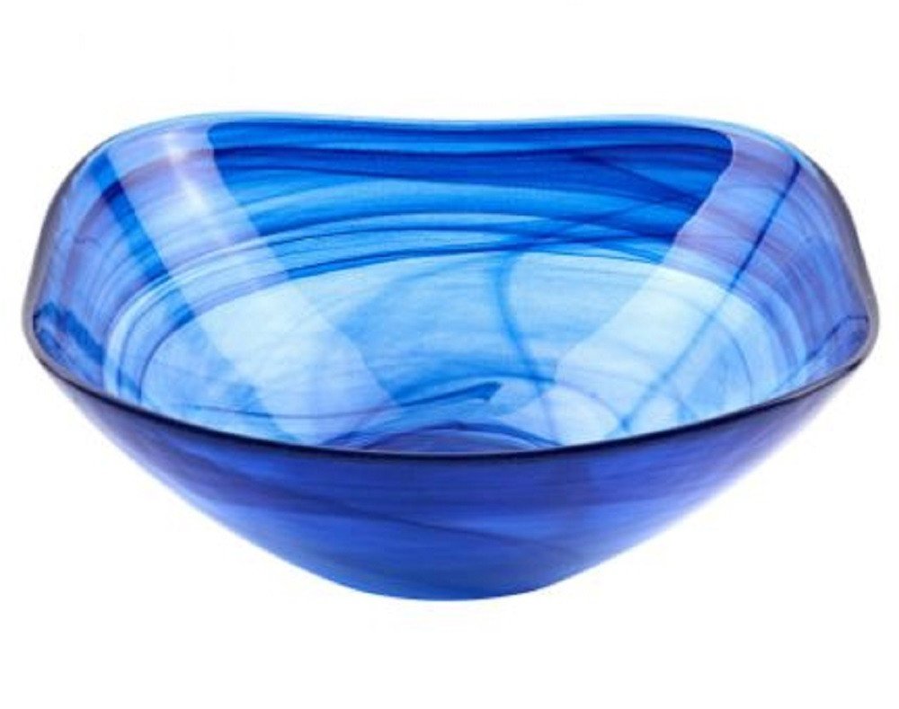 Set Of Two Modern Soft Square Blue Swirl Glass Bowls HomeRoots
