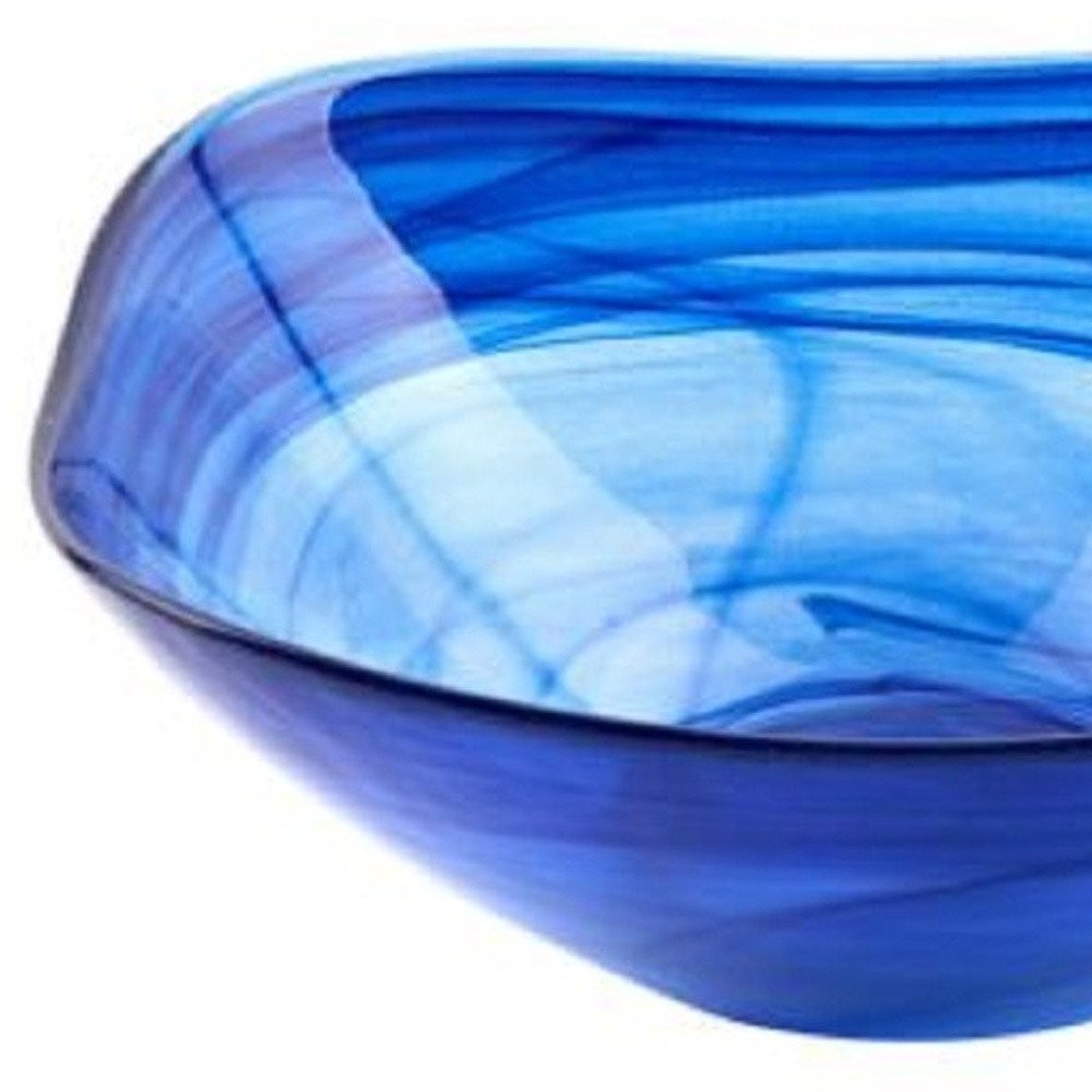 Set Of Two Modern Soft Square Blue Swirl Glass Bowls HomeRoots