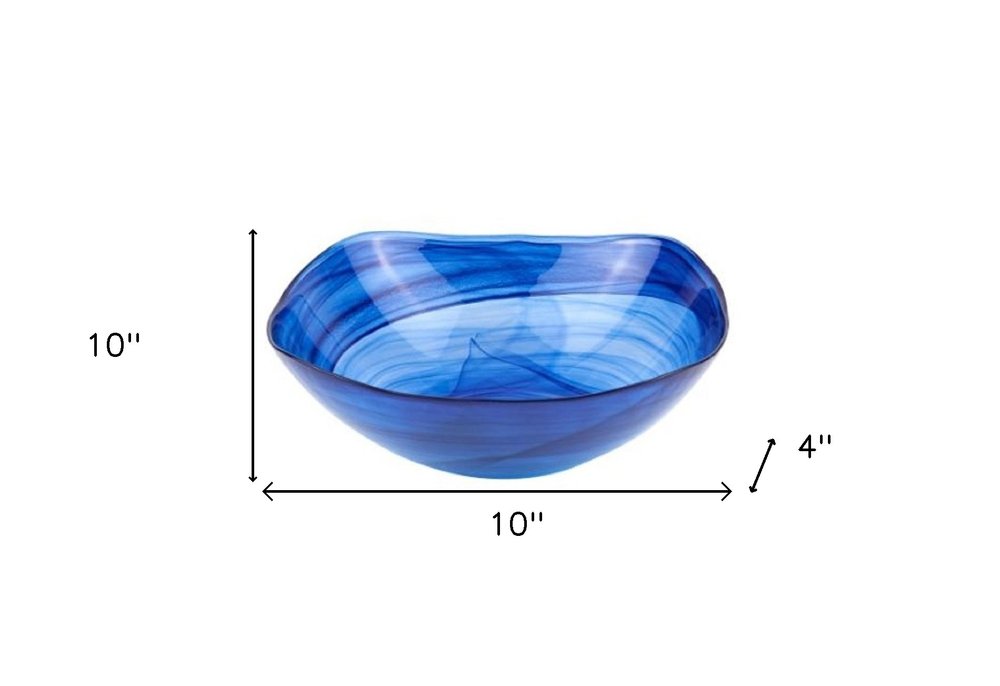 10" Modern Soft Square Blue Swirl Glass Bowl — view 3