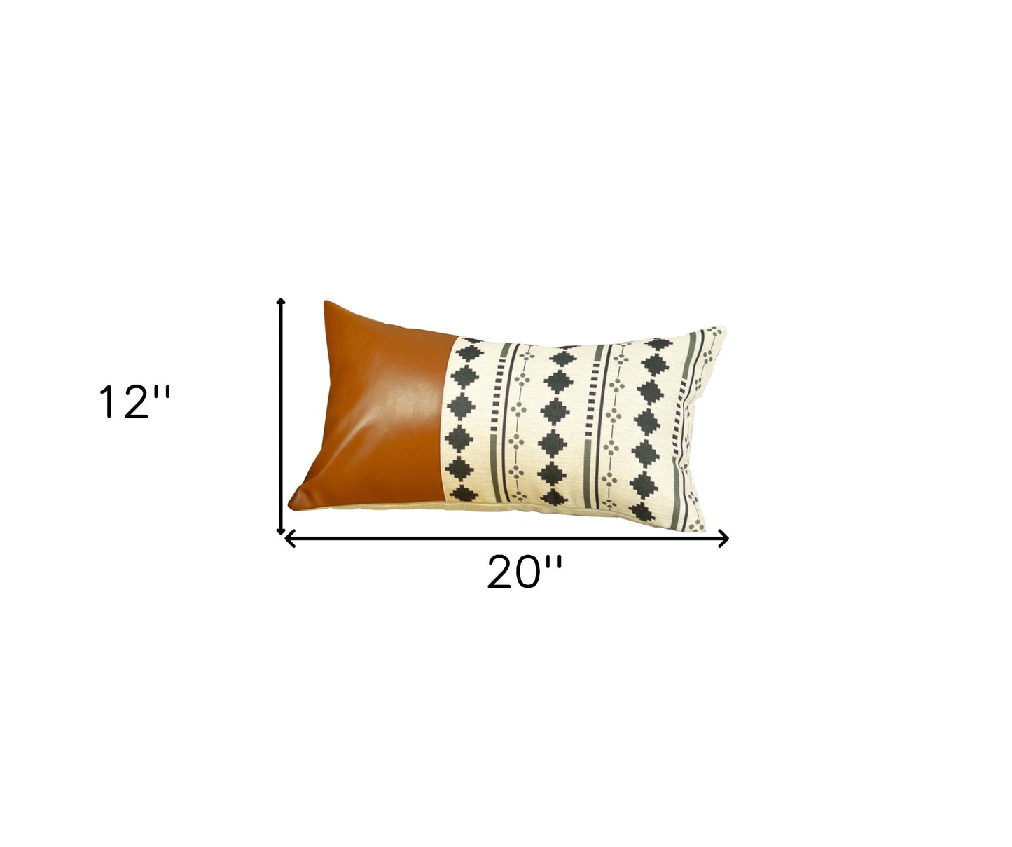 Geometric Patterns And Brown Faux Leather Lumbar Pillow Cover