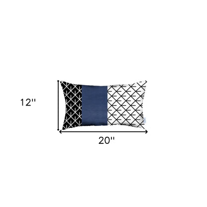 Rectangular Bohemian Lattice Pattern And Navy Blue Faux Leather Lumbar Pillow Cover