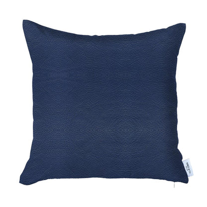 Solid Navy Blue Faux Leather Decorative Pillow Cover