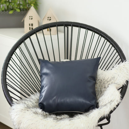 Solid Navy Blue Faux Leather Decorative Pillow Cover