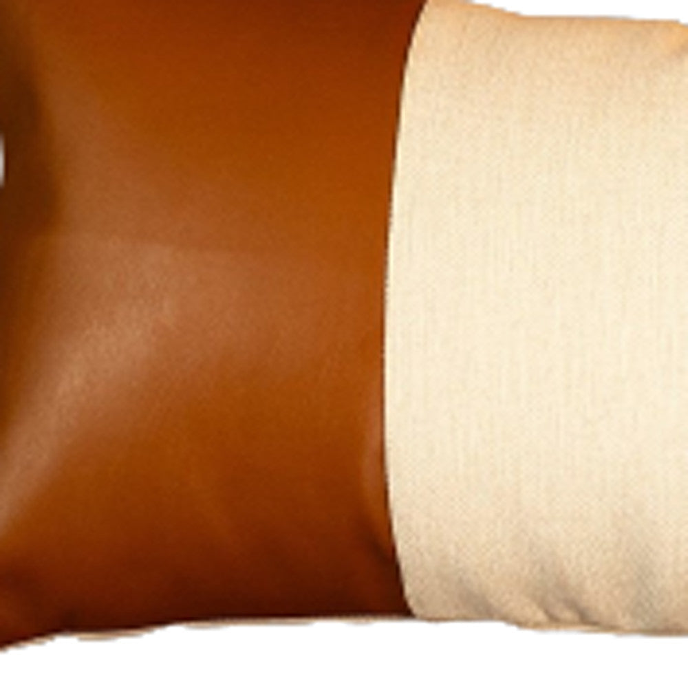 White And Brown Faux Leather Lumbar Decorative Pillow Cover