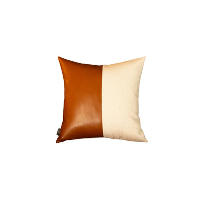 Bisected Brown And White Faux Leather Pillow Cover