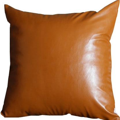 20" X 20" Solid Brown Faux Leather Decorative Pillow Cover