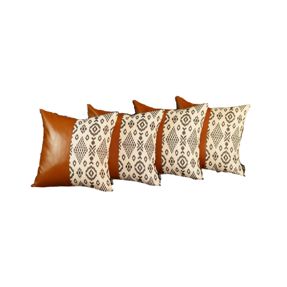 Set Of 4 Black And White Tribal Faux Leather Pillow Covers