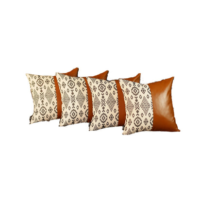 Set Of 4 Black And White Tribal Faux Leather Pillow Covers