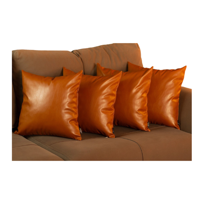 Set Of 4 Brown Faux Leather 22" Pillow Covers