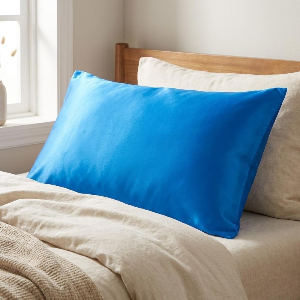 Blue Satin And Satin King Pillowcase HomeRoots