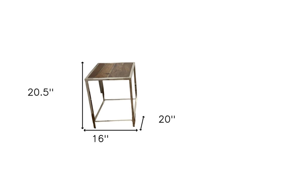 Set of Three 21" Silver And Brown Solid Wood Nested Tables HomeRoots