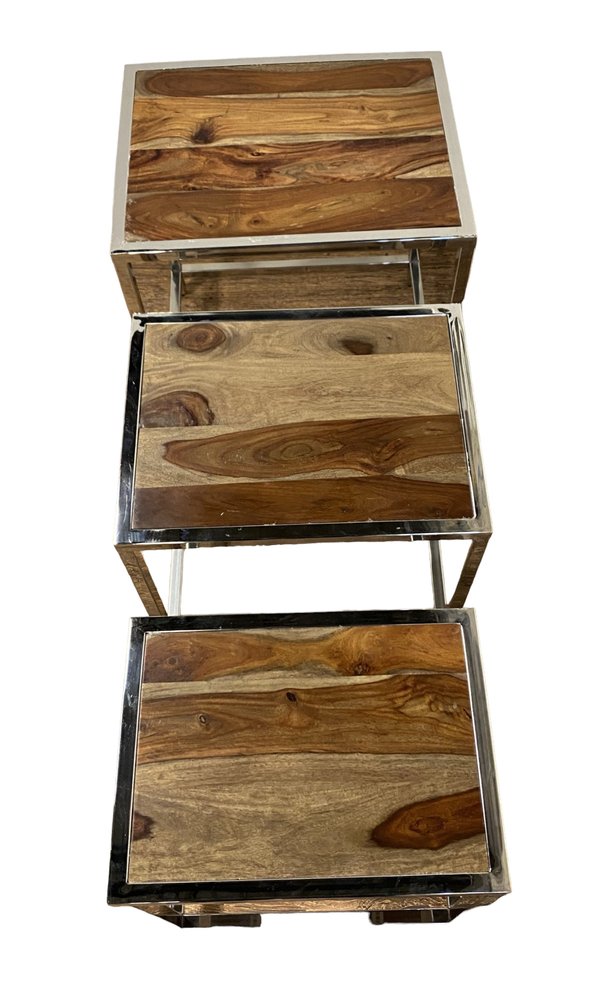 Set of Three 21" Silver And Brown Solid Wood Nested Tables HomeRoots