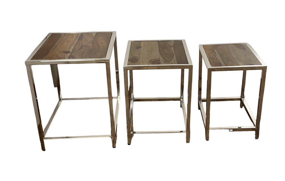 Set of Three 21" Silver And Brown Solid Wood Nested Tables HomeRoots