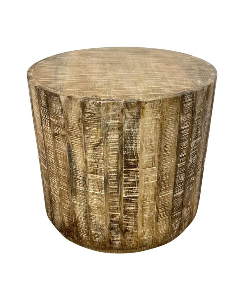 20" Natural Distressed Solid Wood Round Drum End Table HomeRoots