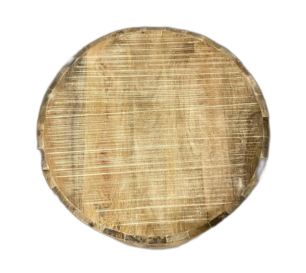 20" Natural Distressed Solid Wood Round Drum End Table HomeRoots