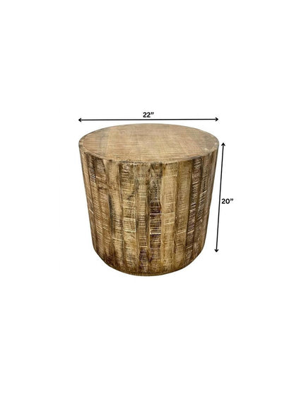 20" Natural Distressed Solid Wood Round Drum End Table HomeRoots