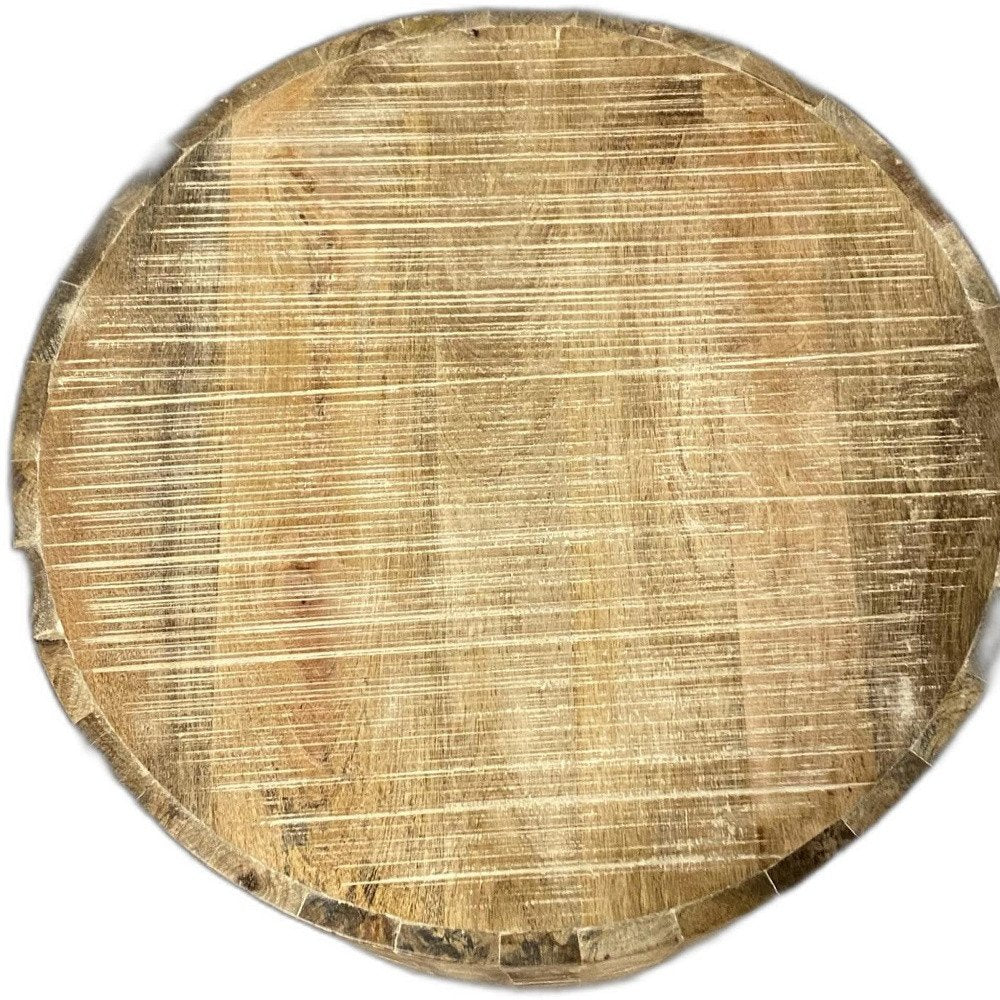 20" Natural Distressed Solid Wood Round Drum End Table HomeRoots