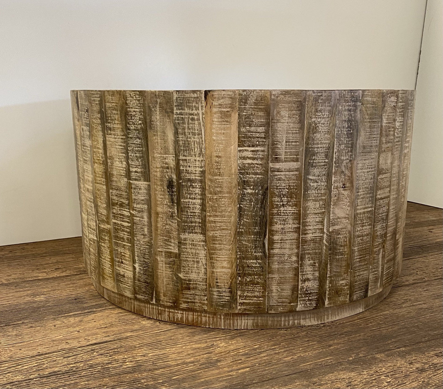 32" Brown Solid Wood Round Distressed Drum Coffee Table HomeRoots