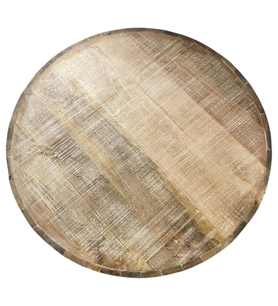32" Brown Solid Wood Round Distressed Drum Coffee Table HomeRoots