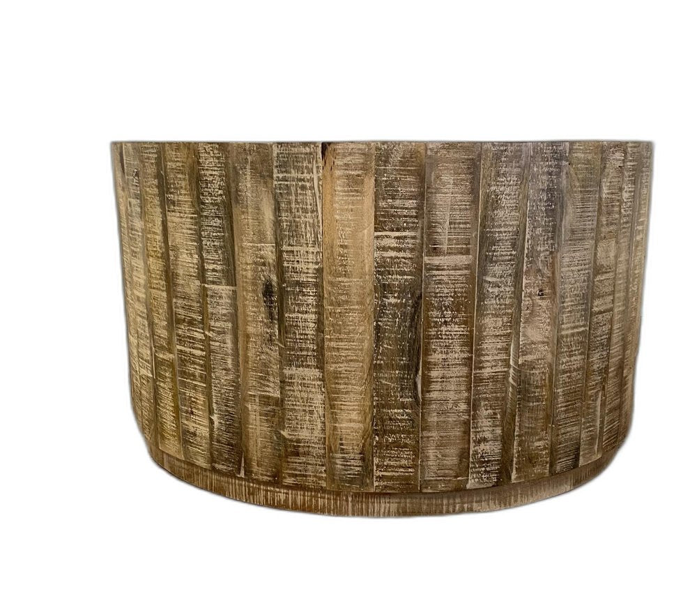 32" Brown Solid Wood Round Distressed Drum Coffee Table HomeRoots