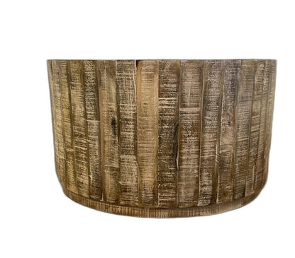 32" Brown Solid Wood Round Distressed Drum Coffee Table HomeRoots