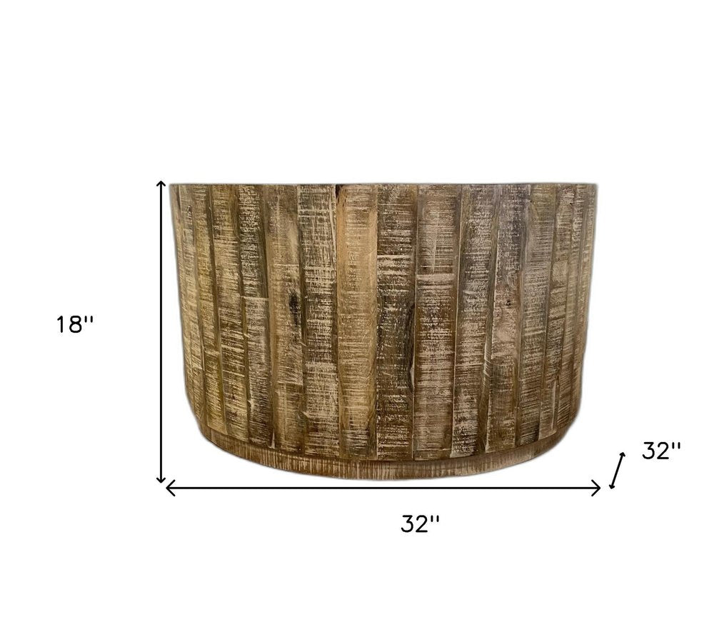 32" Brown Solid Wood Round Distressed Drum Coffee Table HomeRoots