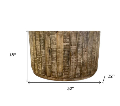 32" Brown Solid Wood Round Distressed Drum Coffee Table HomeRoots