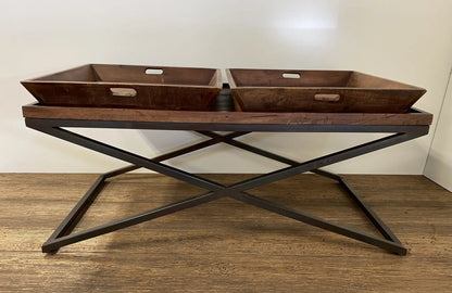 27" Brown And Black Solid Wood Cross Legs Coffee Table HomeRoots
