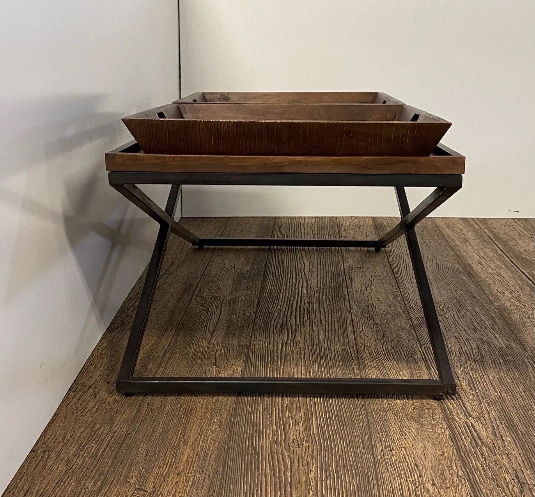 27" Brown And Black Solid Wood Cross Legs Coffee Table HomeRoots