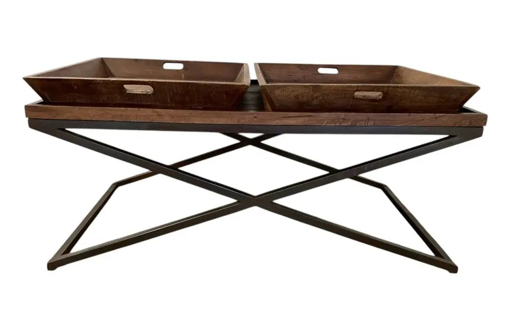 27" Brown And Black Solid Wood Cross Legs Coffee Table HomeRoots
