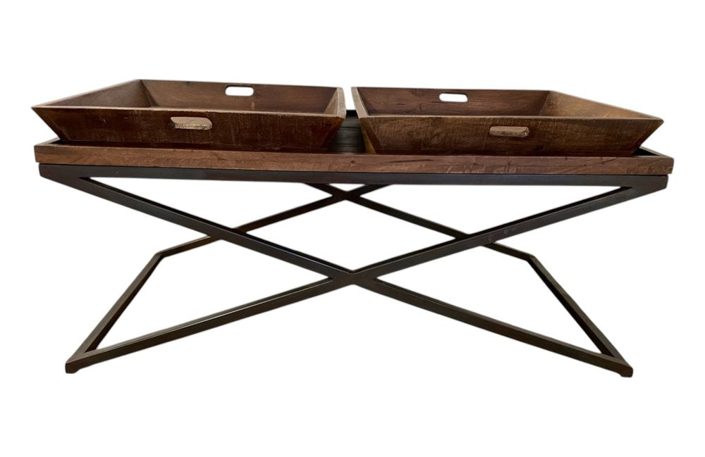 27" Brown And Black Solid Wood Cross Legs Coffee Table HomeRoots