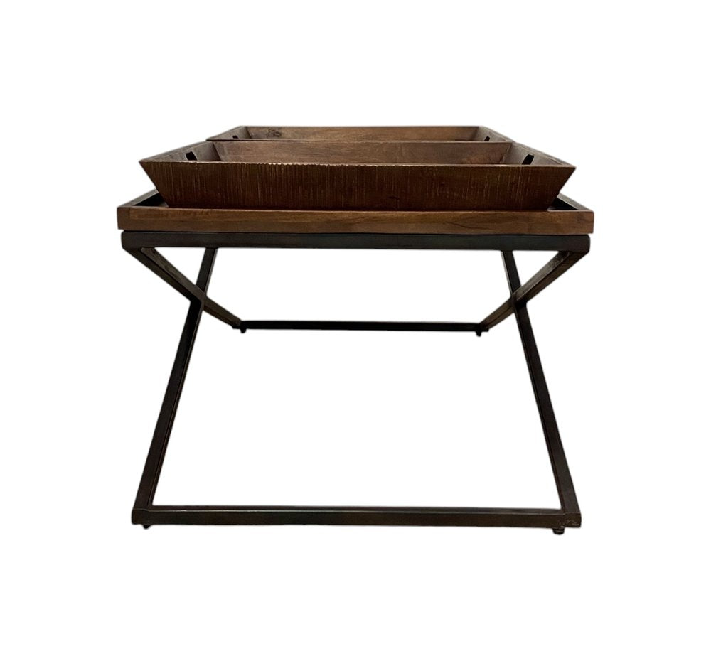 27" Brown And Black Solid Wood Cross Legs Coffee Table HomeRoots