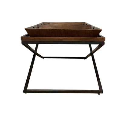 27" Brown And Black Solid Wood Cross Legs Coffee Table HomeRoots