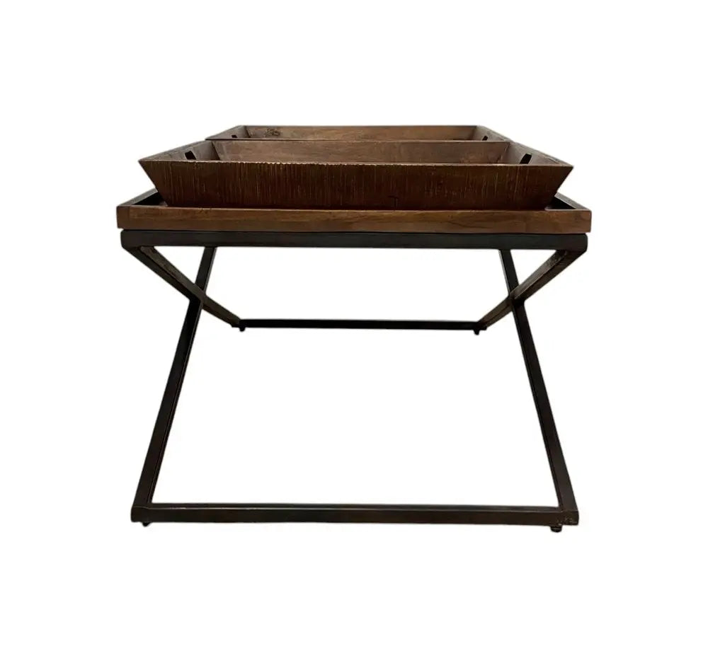 27" Brown And Black Solid Wood Cross Legs Coffee Table HomeRoots