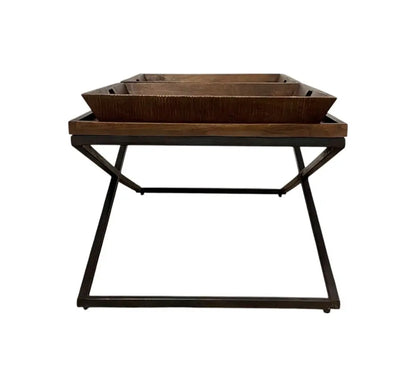 27" Brown And Black Solid Wood Cross Legs Coffee Table HomeRoots
