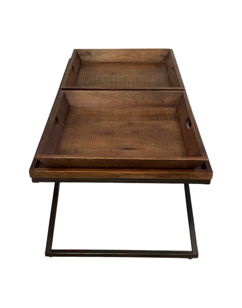 27" Brown And Black Solid Wood Cross Legs Coffee Table HomeRoots