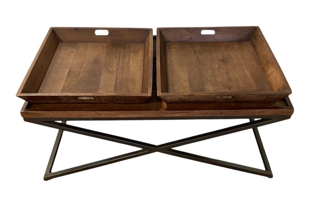 27" Brown And Black Solid Wood Cross Legs Coffee Table HomeRoots